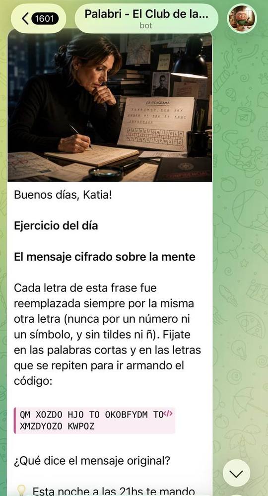 Captura del bot: un criptograma, uno de los ejercicios más difíciles